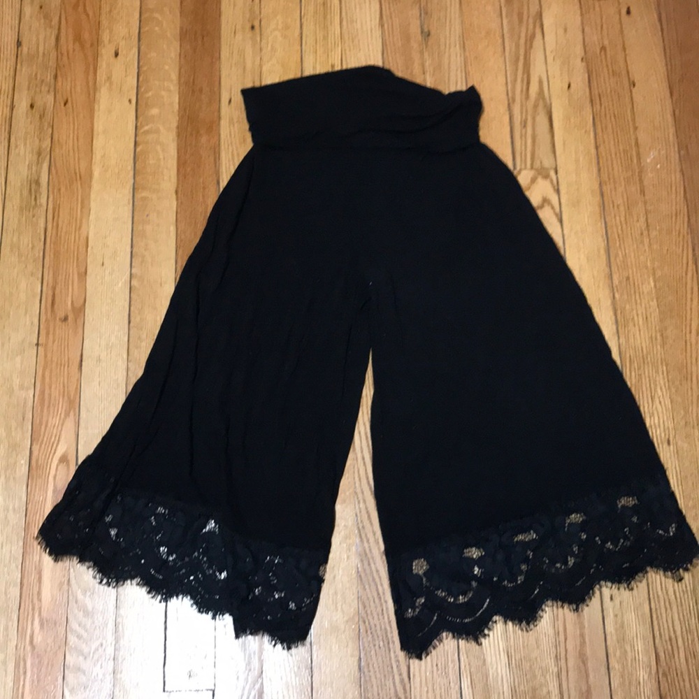 black lace palazzo wide leg Capri pants